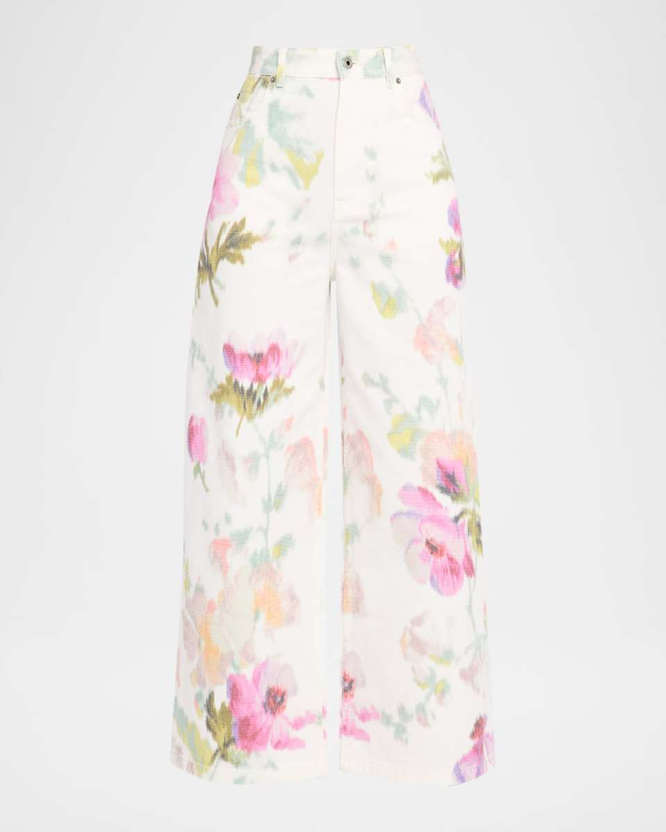 Floral-Print Wide-Leg Jeans